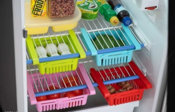 Fridge Space Saver Organizer Slide Storage Rack Shelf Drawer - Free Size, Plastic, Pack of 4